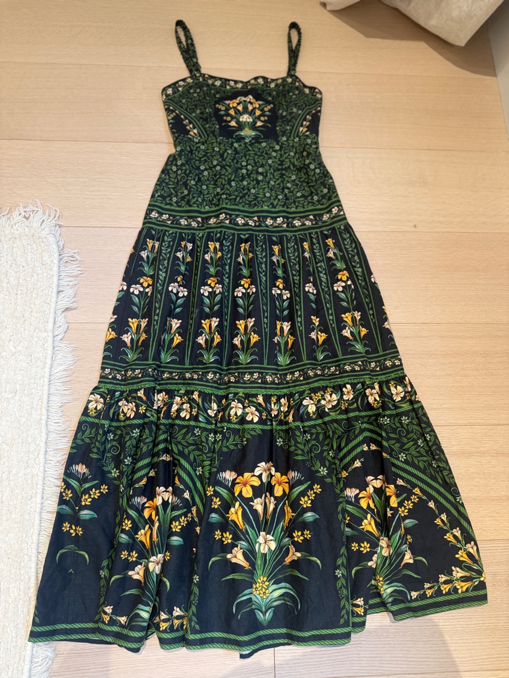 Floral Green & Black Sleeveless A-Line Dress - Picture 3 of 7